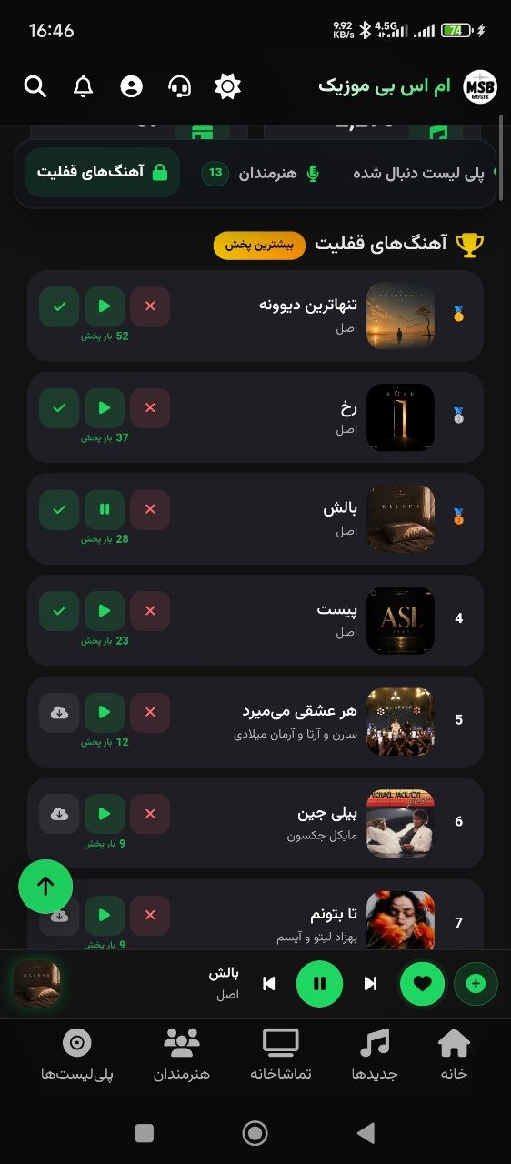 آهنگ های دنبال شده MSB